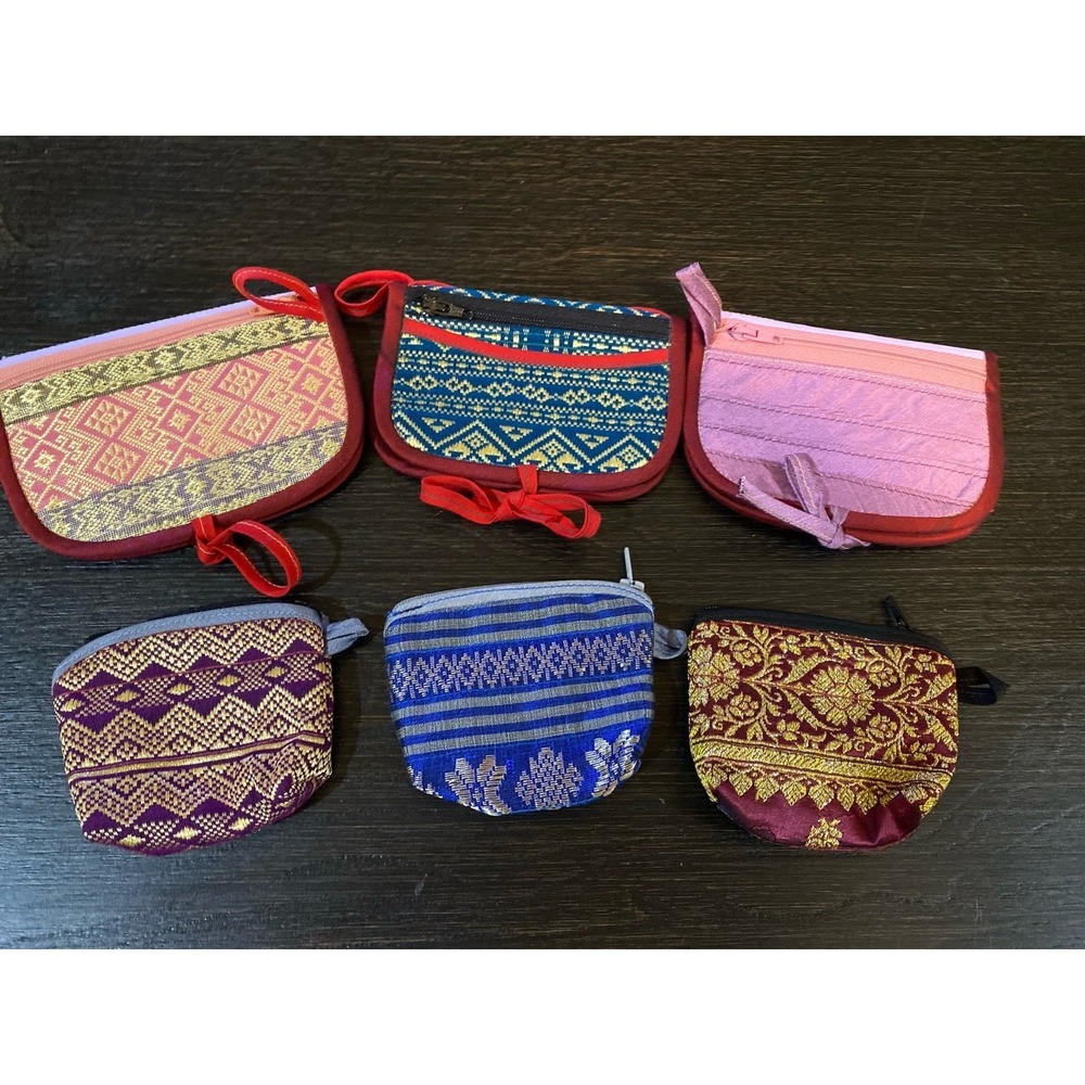 Handmade Asian‎ Fabric Coin Purses Wallet Zip Pouch Boho Ethnic Lot of 6